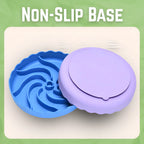Blue and purple silicone slow feeder dog bowl with non-slip base