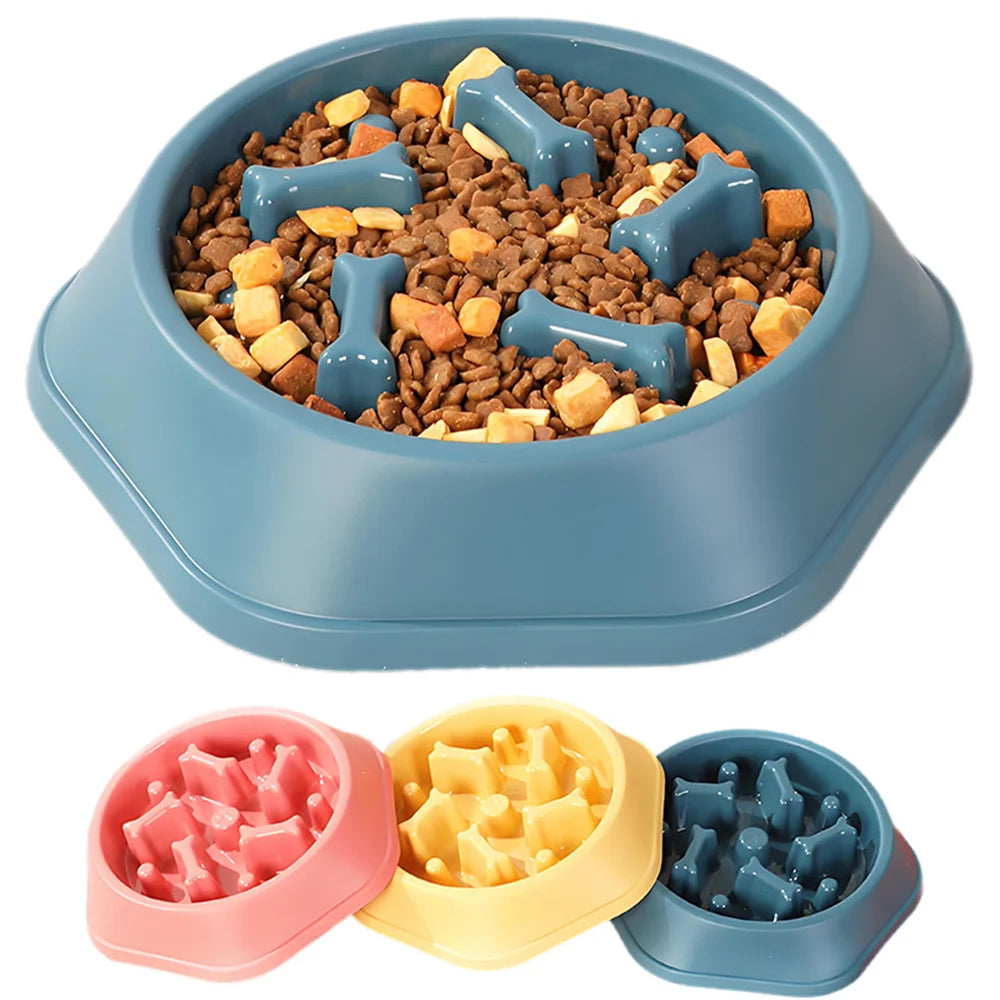 Anti-Slip Slow Feeder Dog Bowl with Bone Puzzle – Prevents Fast Eating
