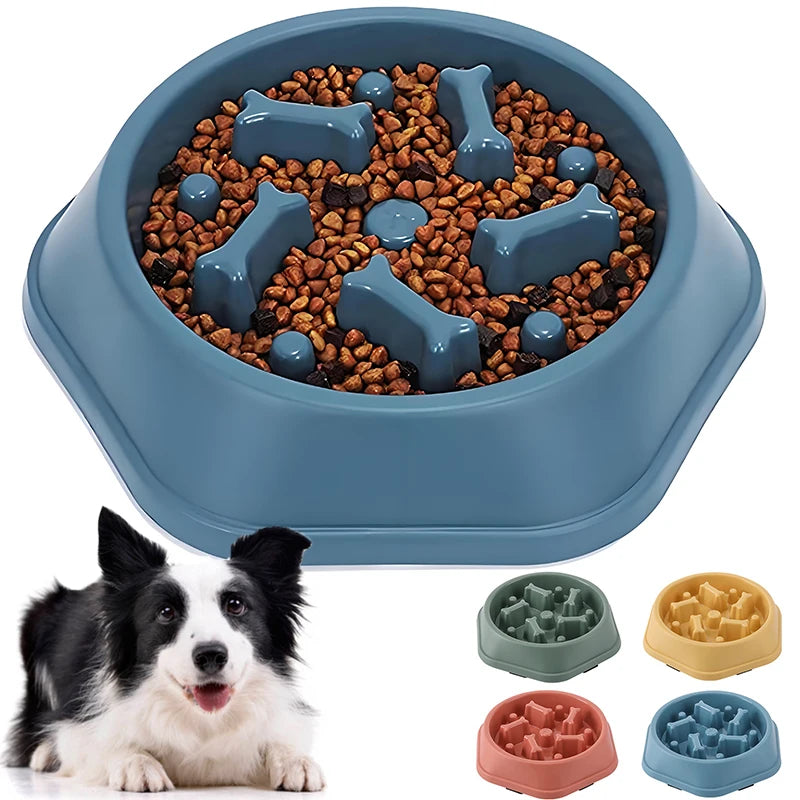 Anti-Slip Slow Feeder Dog Bowl with Bone Puzzle – Prevents Fast Eating