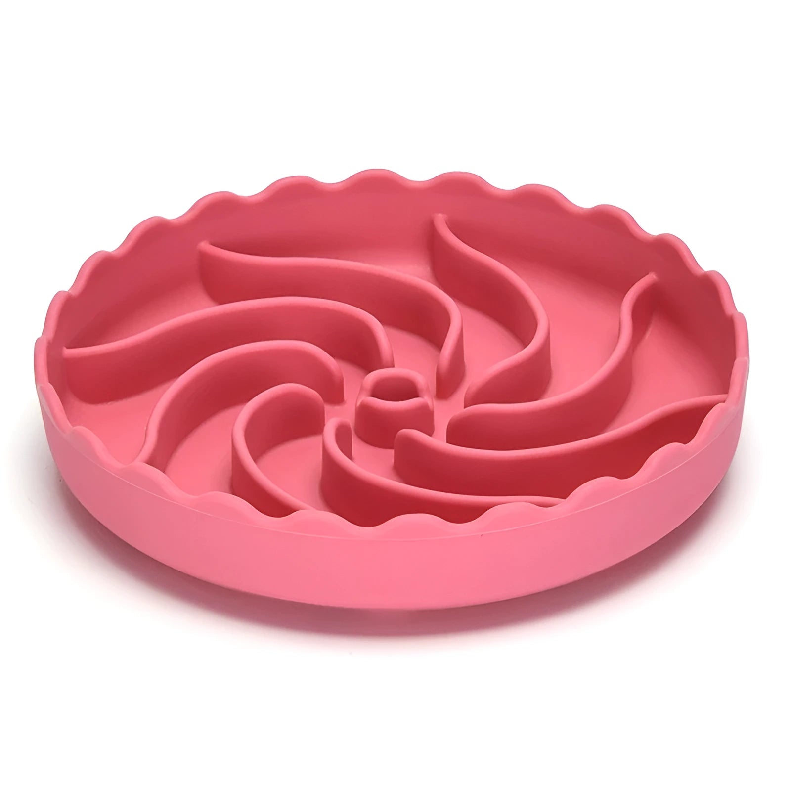 Pink silicone slow feeder dog bowl