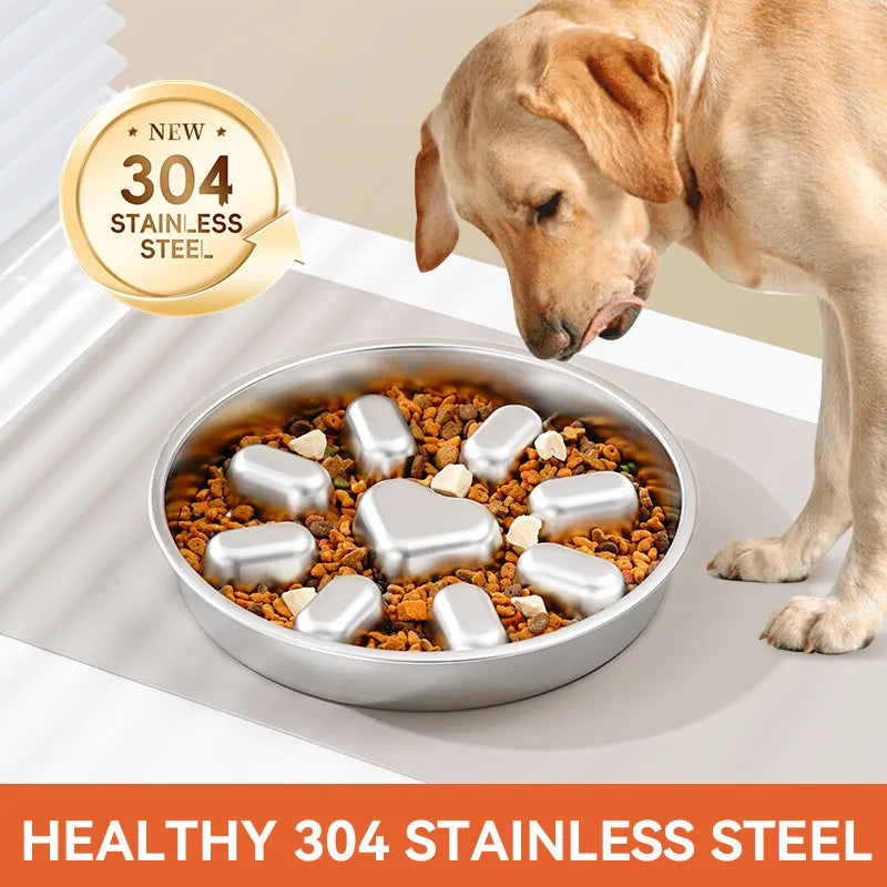 Stainless Steel Slow Feeder Dog Bowl | Anti Gulp Design